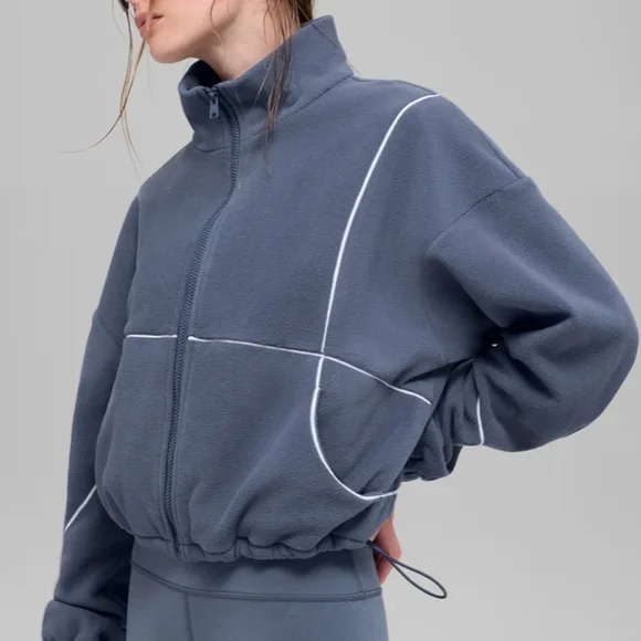 Alo Yoga Polar Fleece Game Time Full Zip Jacket (Blue Stone White) - Picture 2 of 5